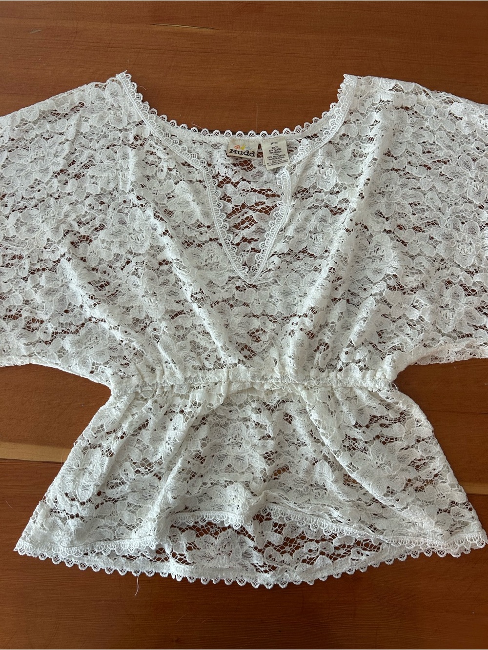 Mudd White Lace Peplum Blouse with Elastic Waist